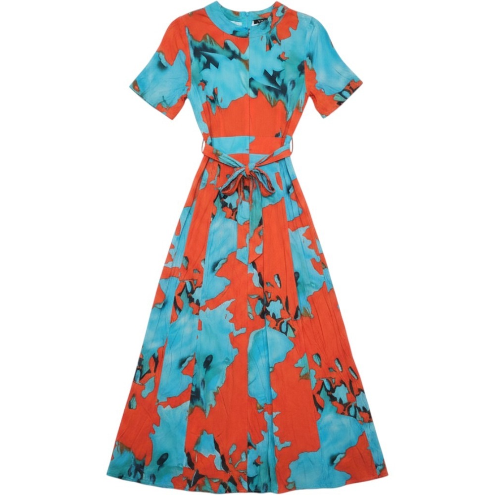 On the Road Temptress Boho Abstract Watercolor Print Maxi Dress Fairycore Sm